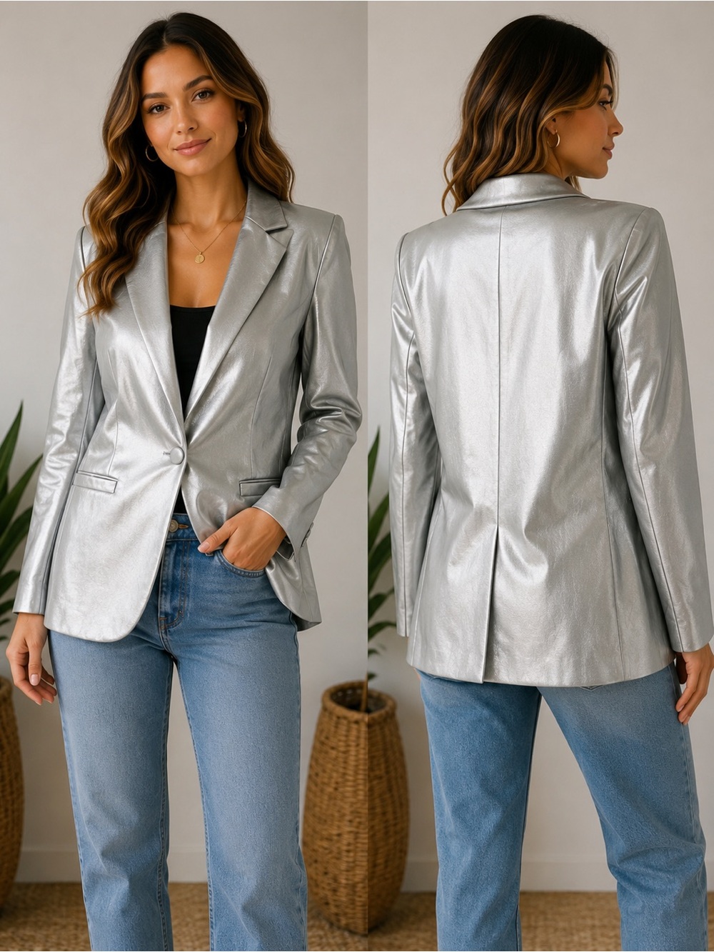 a new day Silver Metallic Single-Button Blazer